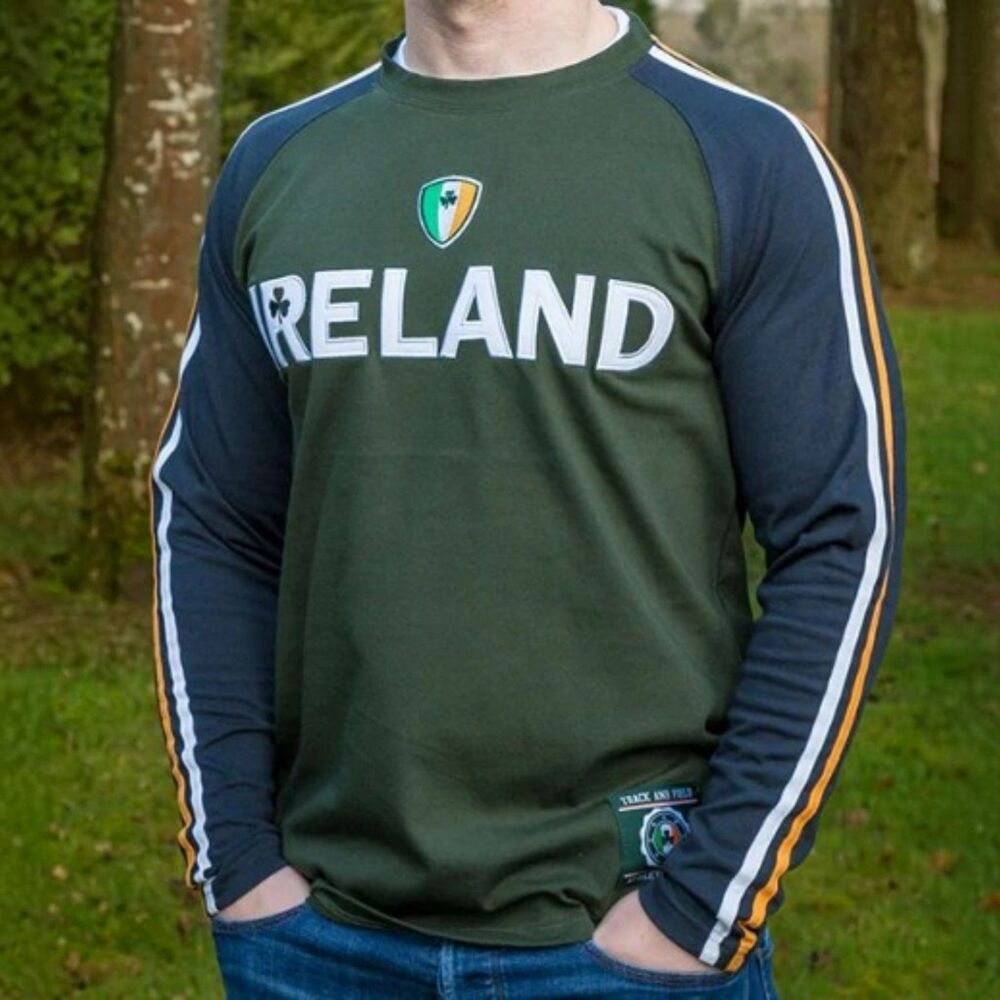 Retro Irish Ireland XS Mens Heavy Long Sleeve Shirt Soccer Football Rugby